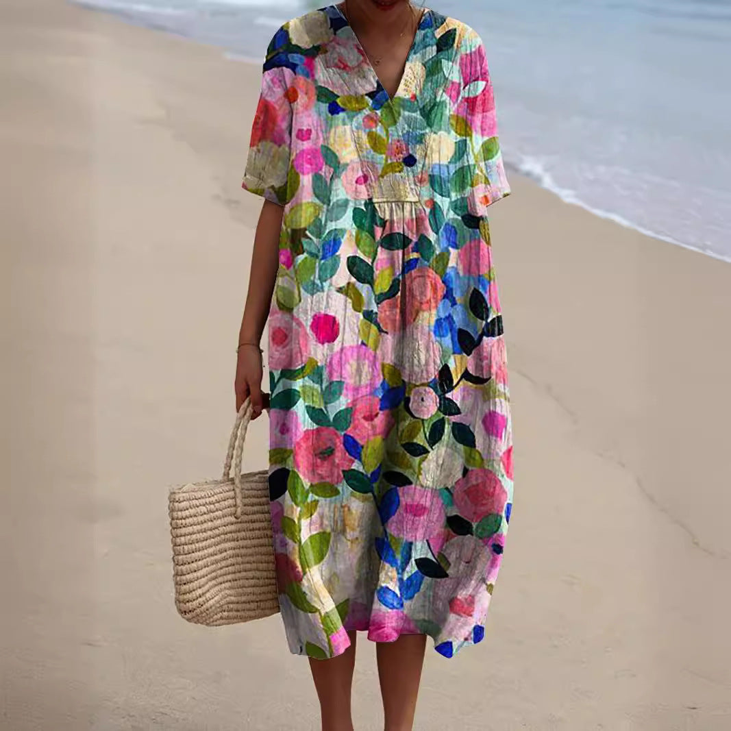 Zomerjurk Bloemenprint V Hals Luchtig Dames Casual Vakantie