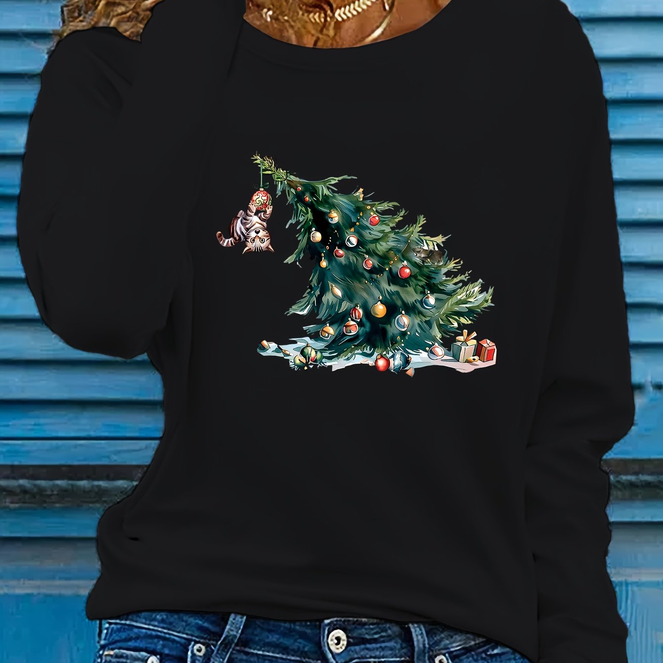 Dames Kersttrui met Hond en Boom – Winter Sweater