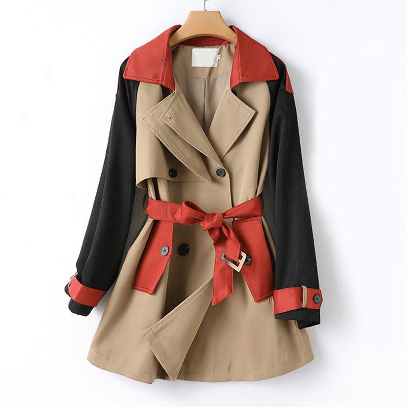 Moderne Trenchcoat met Taillengürtel en Contrastkleuren-mezamstore.nl