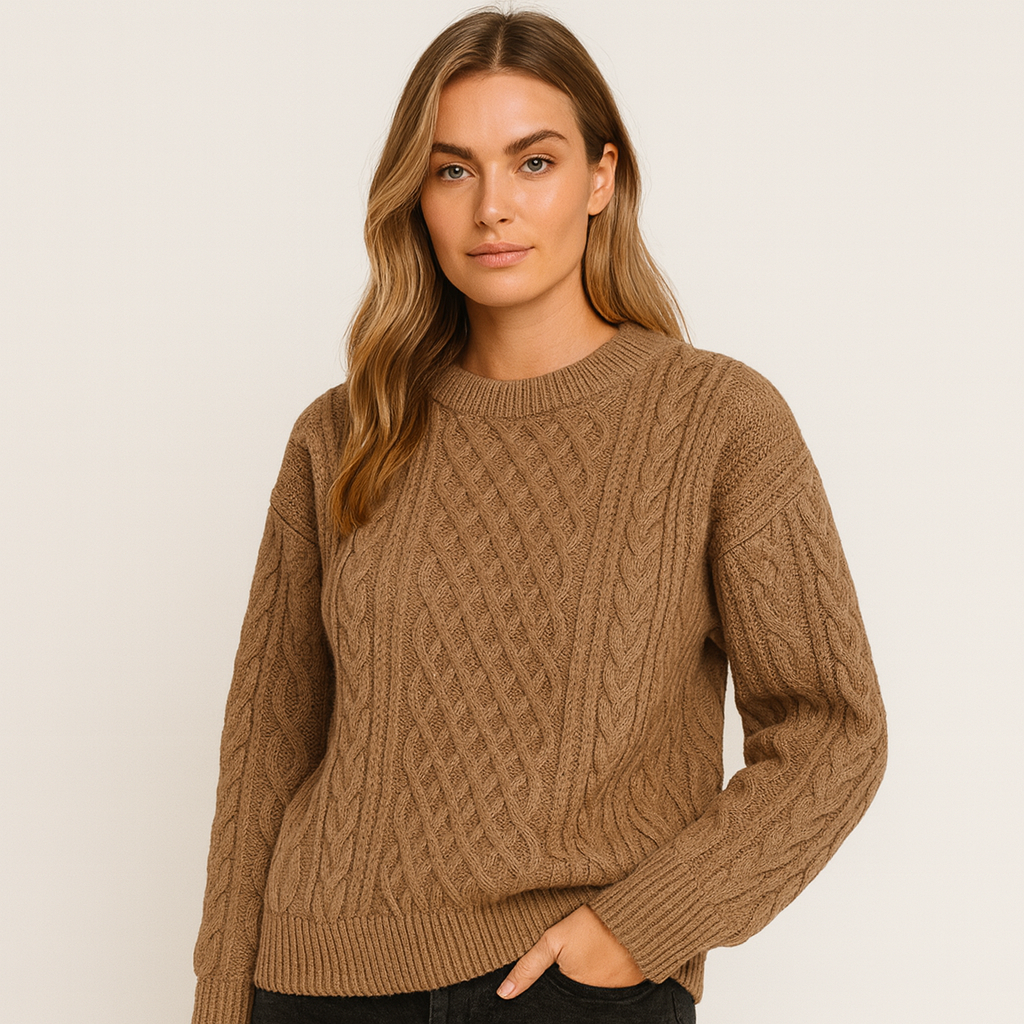 Dames Gebreide Trui met Kabelpatroon – Warm, Zacht & Stijlvol