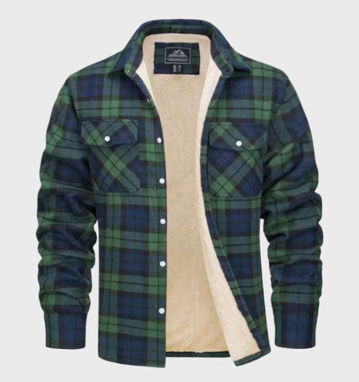 Heren Geruite Sherpa Jas – Warme Flanel Look Jacket met Voering