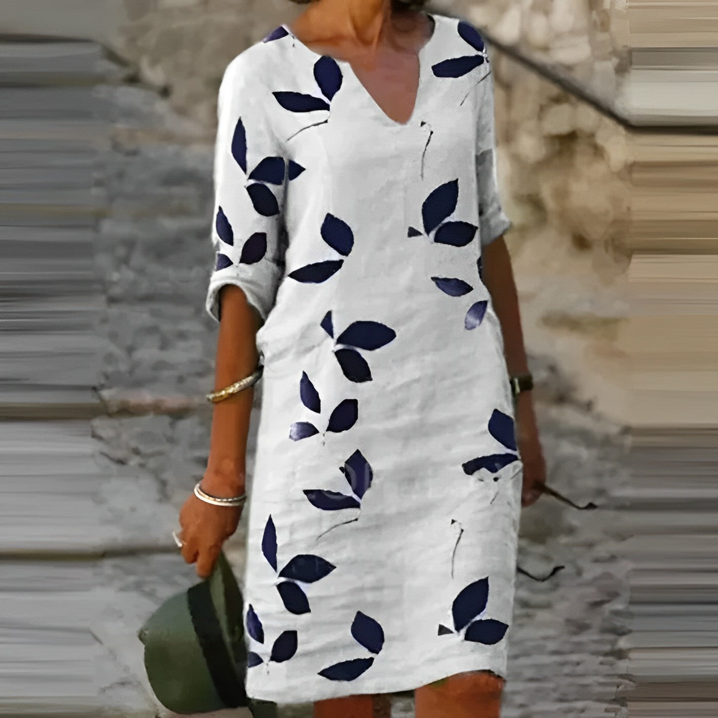 Zomerjurk Dames Bladerenprint V Hals Luchtige Pasvorm Casual