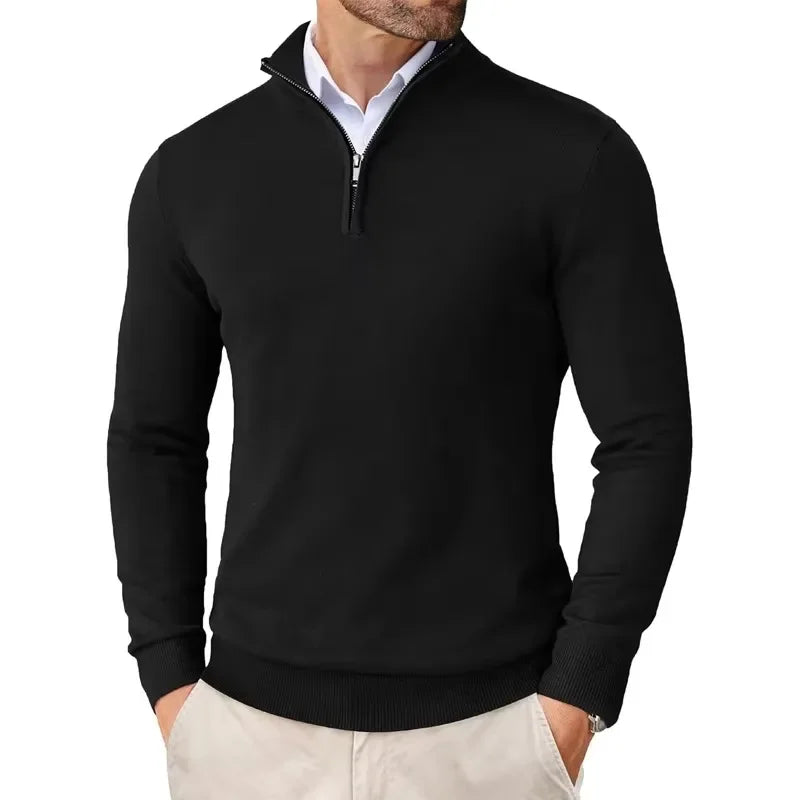 Heren pullover met halve rits en comfortabele pasvorm