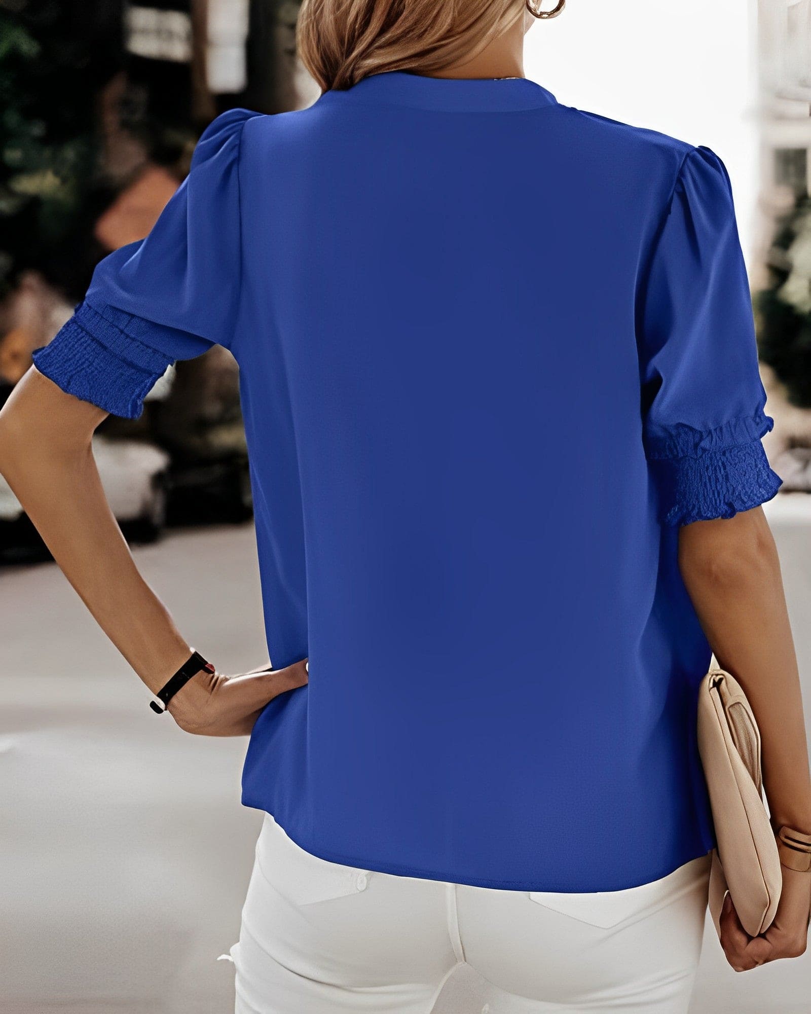 Dames Elegante V-Hals Blouse met Korte Mouwen – Casual & Chic