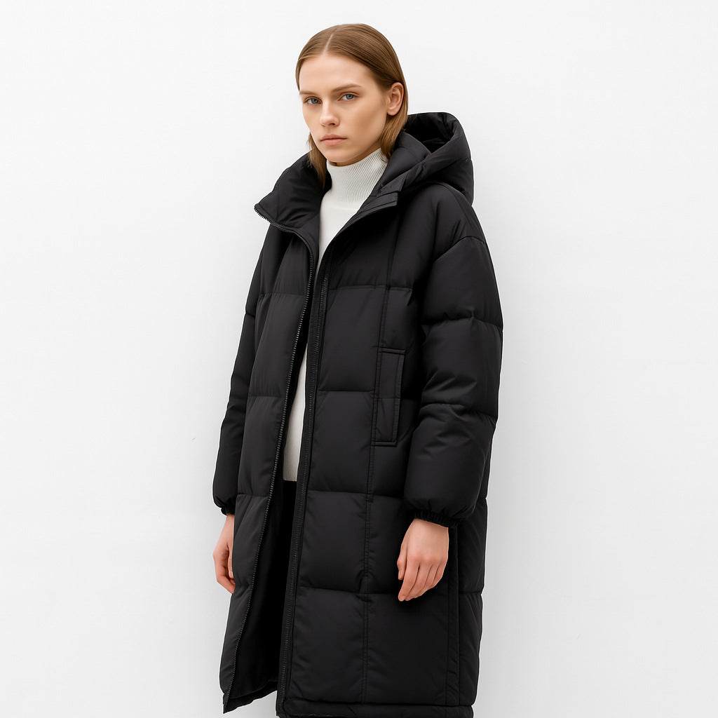Dames Lange Gewatteerde Jas – Warme Winterjas met Capuchon