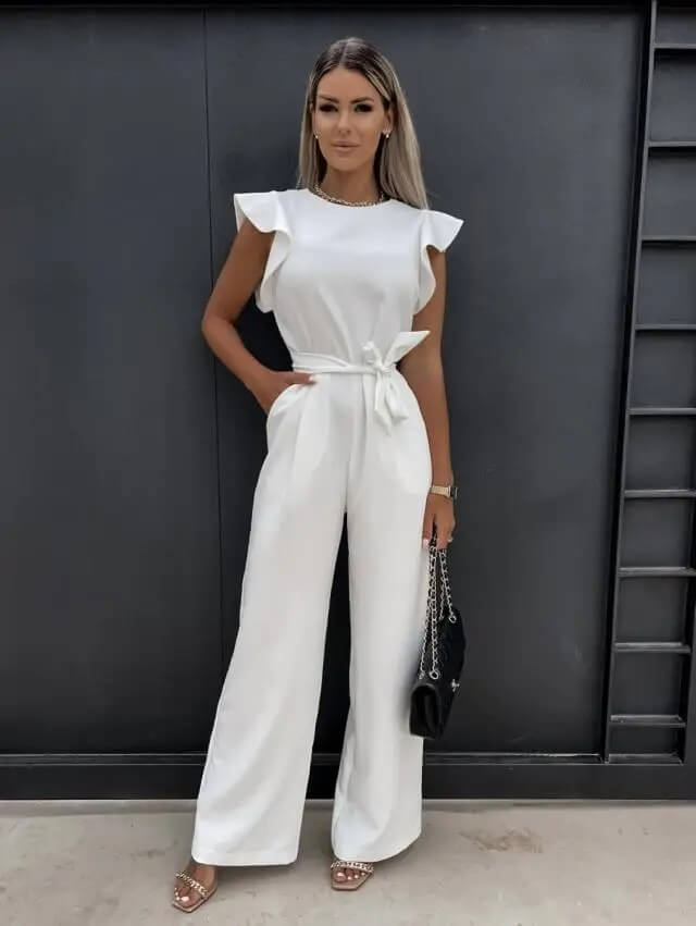 Elegante Jumpsuit met Vlindermouwen en Brede Pijpen