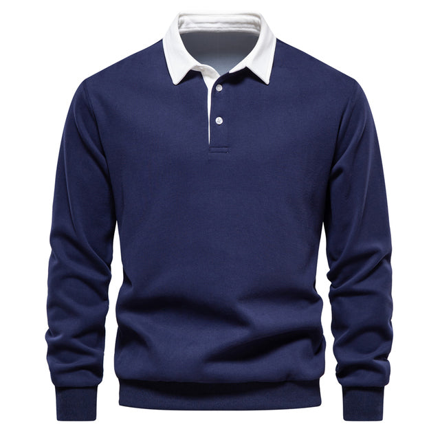 Elegant Heren Langarm Polo Shirt met Klassieke Kraag