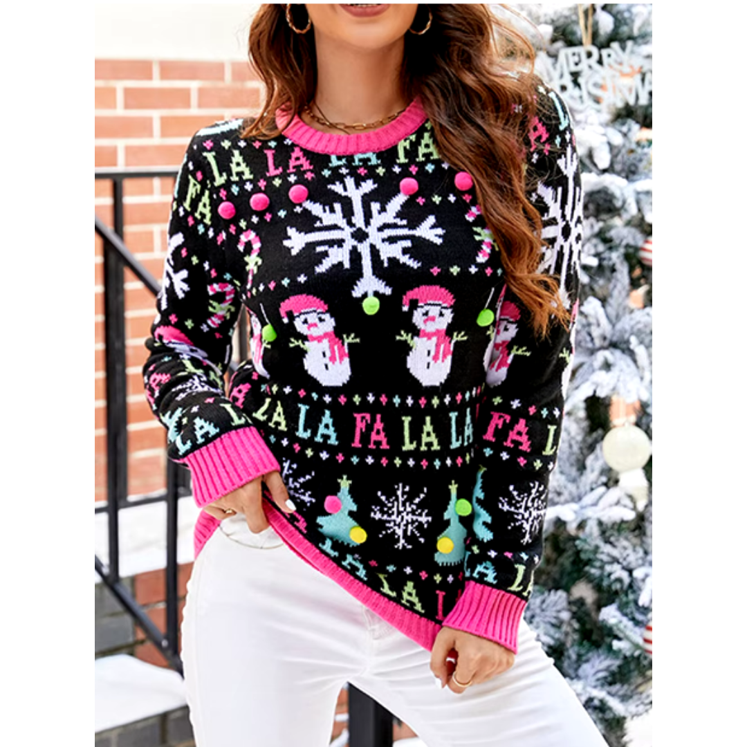 Dames Kerstsweater – Kleurrijke Feesttrui met Opvallende Kerstprint