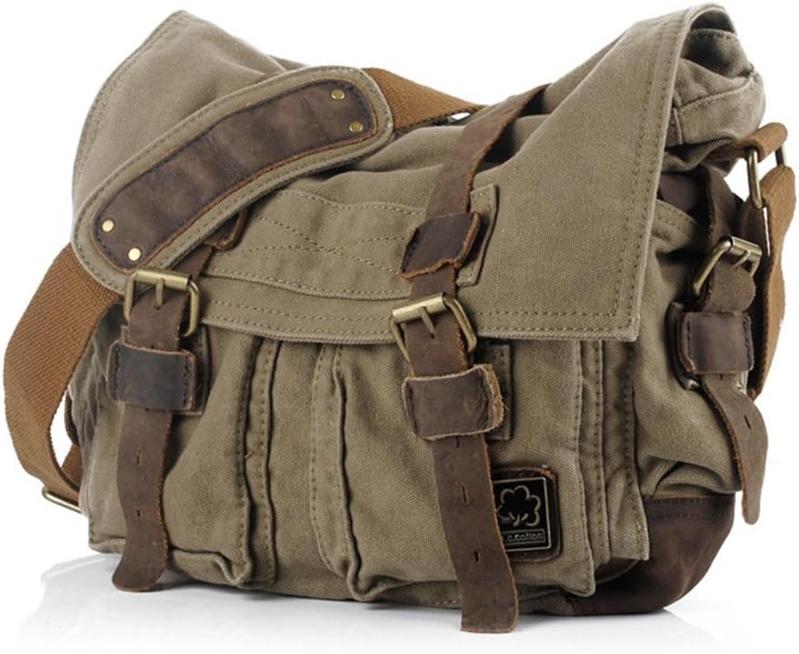 Vintage Canvas Messenger Tas voor Laptops 13-17 Inch Groen