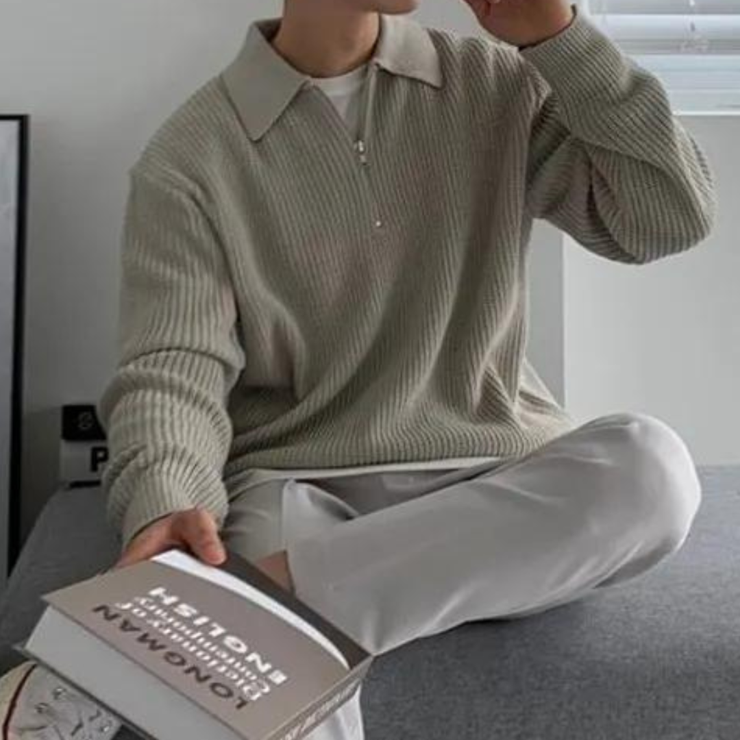 Heren Half-Zip Trui met Kraag – Moderne Gebreide Sweater