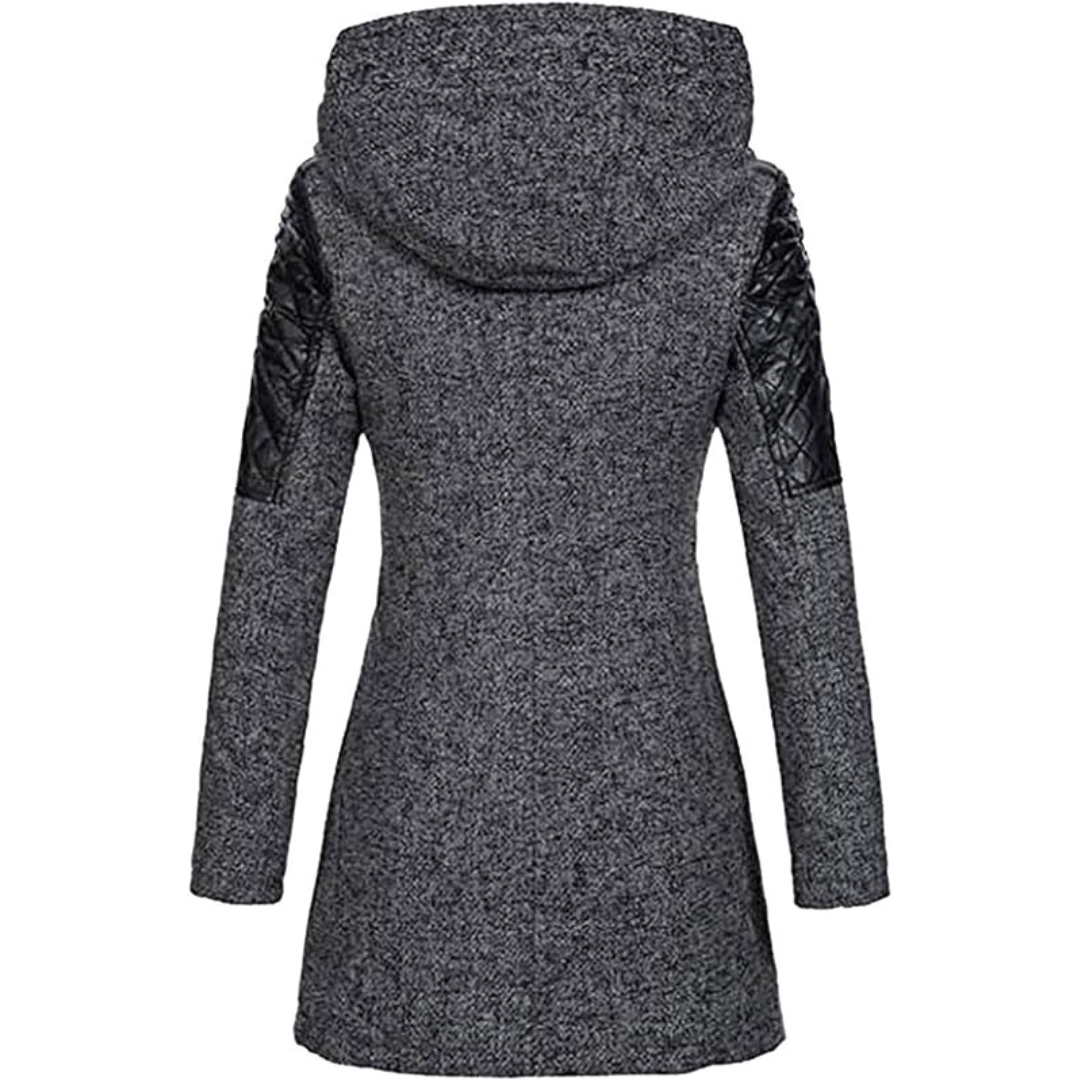 Lange damesjas – Elegante jas met capuchon en leren details