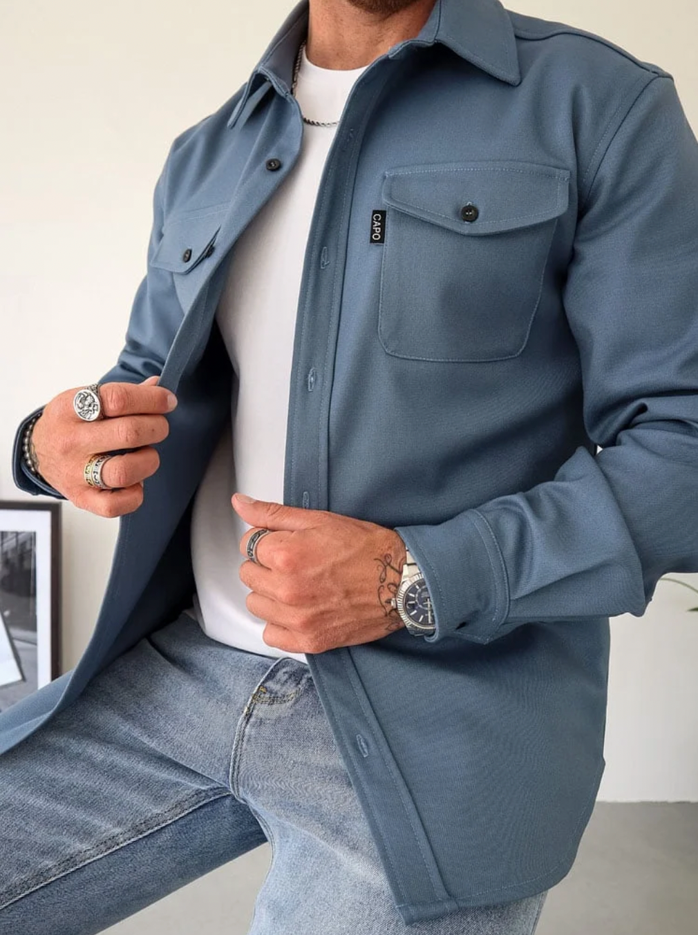 Heren Overshirt met Borstzakken – Casual Lichtgewicht Lange Mouwen