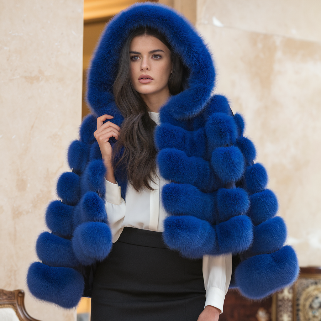 Dames Luxe Winterjas – Elegante Imitatiebontjas met Capuchon