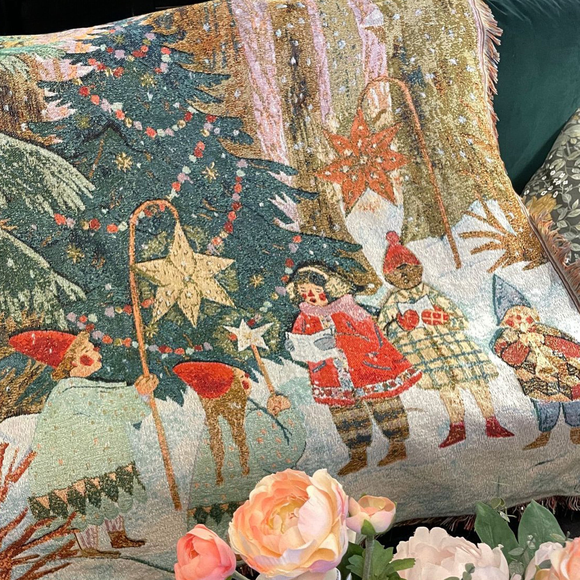 Vintage kerst plaid – Decoratieve deken met klassieke winterprint