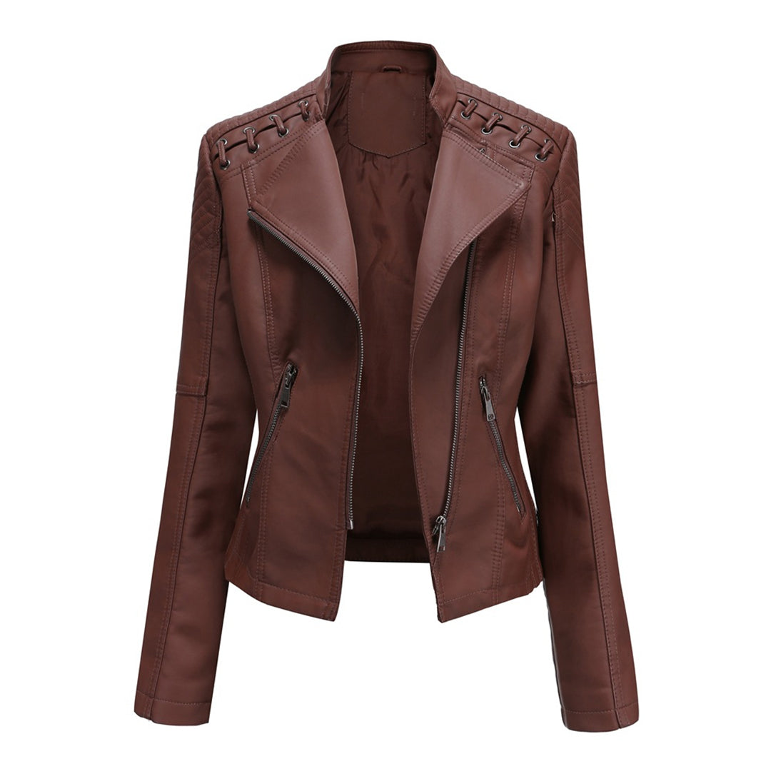 Trendy Dames Bikerjack met Studdetails en Asymmetrische Rits