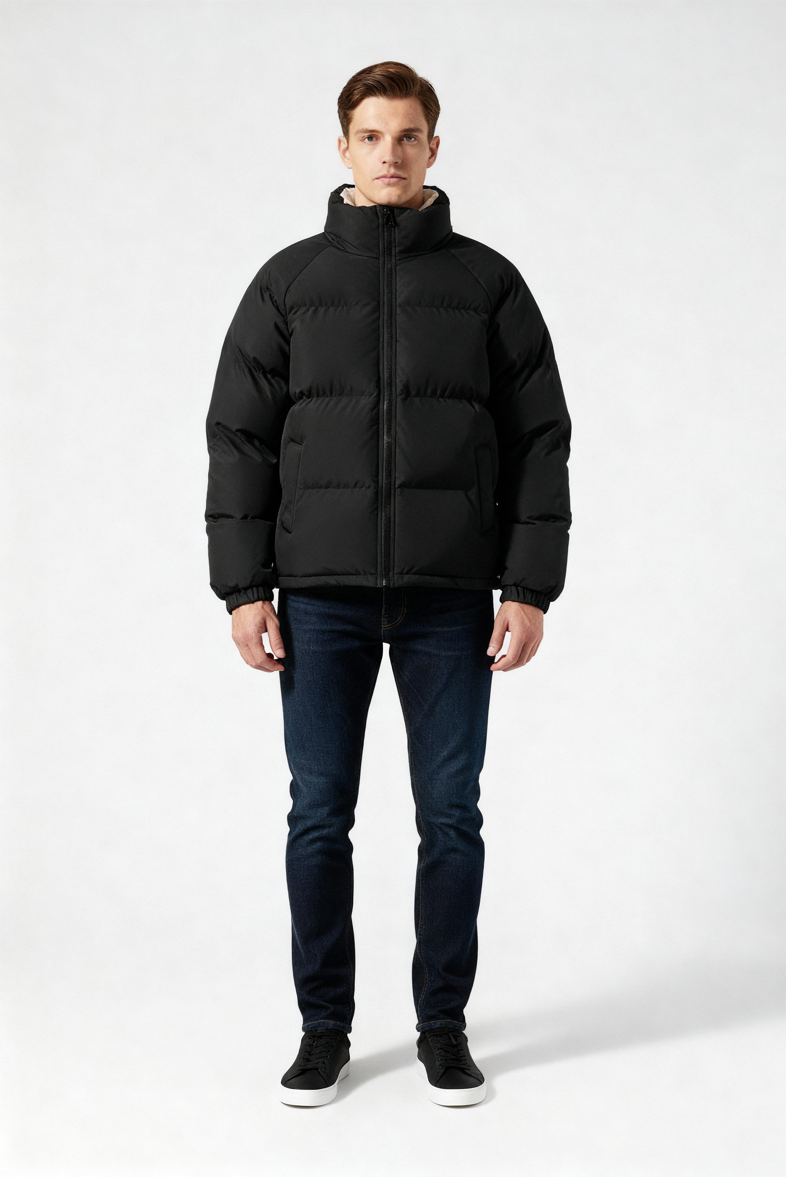 Heren Gewatteerde Winterjas – Warme Jas met Hoge Kraag en Voering