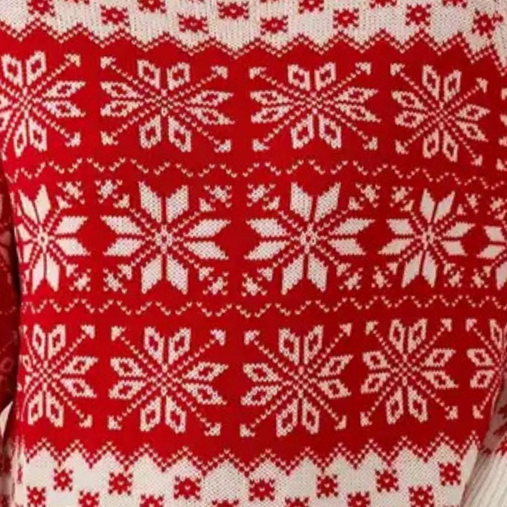 Dames Kersttrui – Rood-Witte Wintertrui met Sneeuwvlokkenpatroon