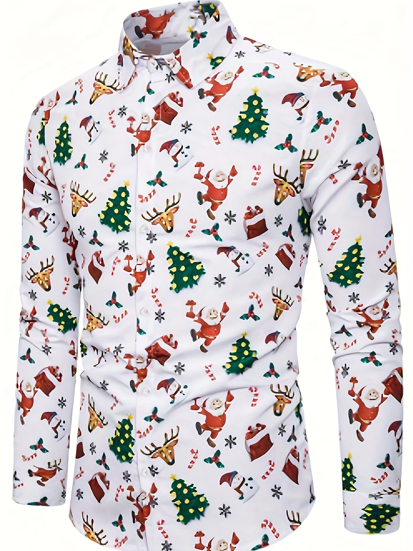Heren Kerst Overhemd – Lange Mouwen Feestelijk Xmas Shirt