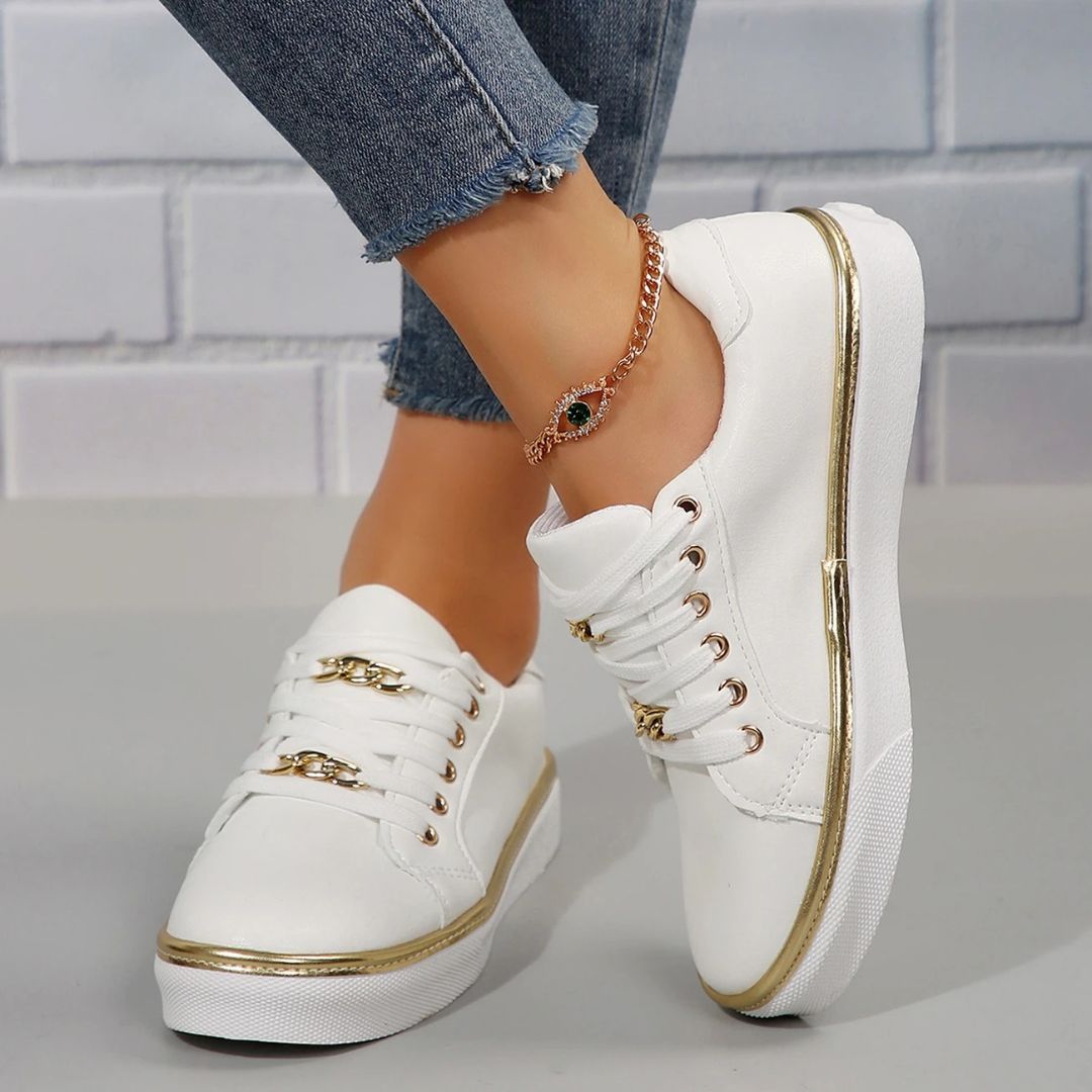 Trendy Comfortabele Dames Sneakers met Gouden Accenten