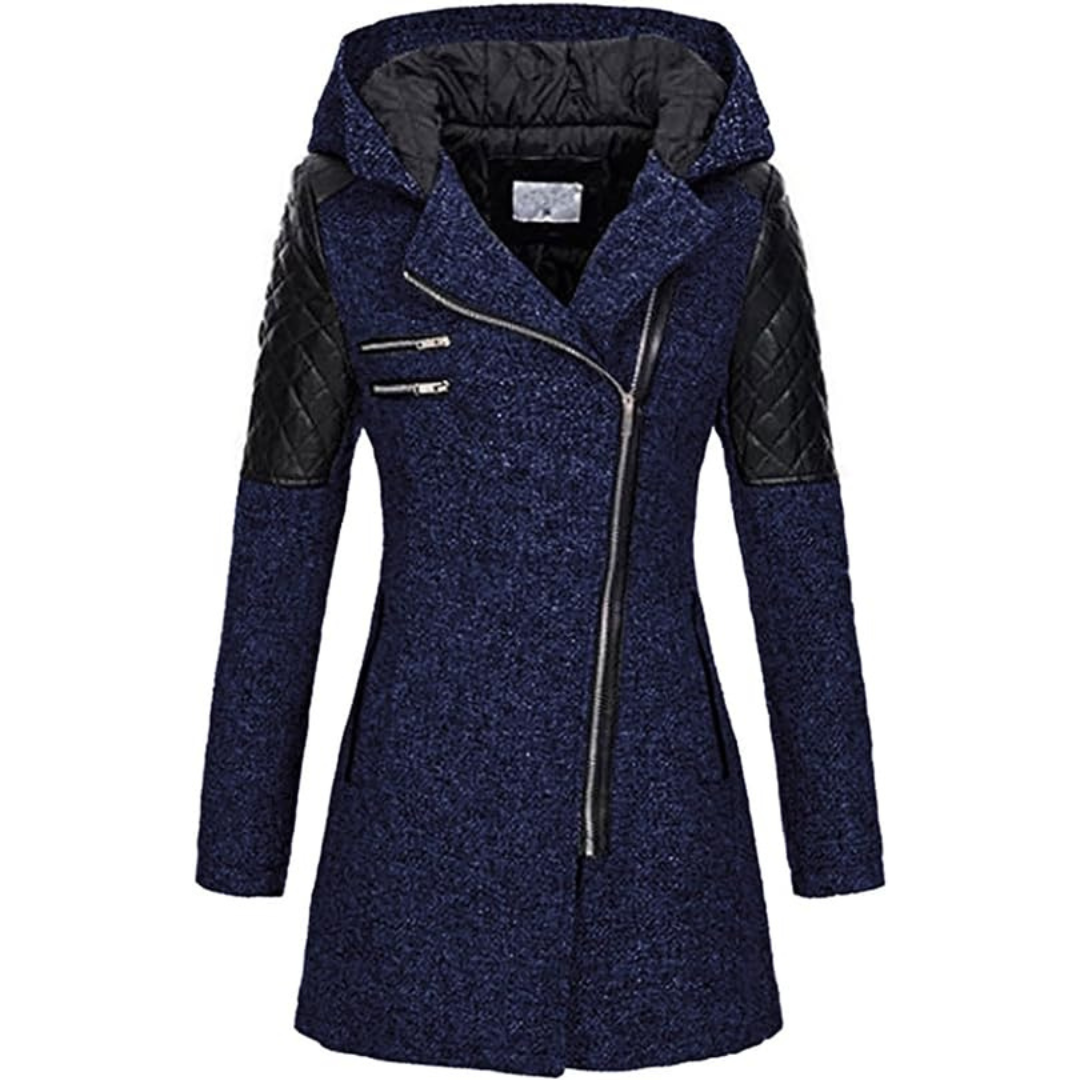 Lange damesjas – Elegante jas met capuchon en leren details