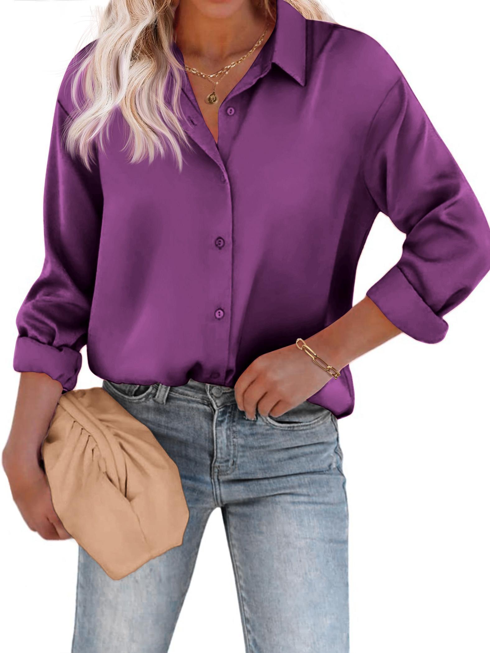 Casual Satijnen Blouse met Knoopsluiting en Lange Mouwen