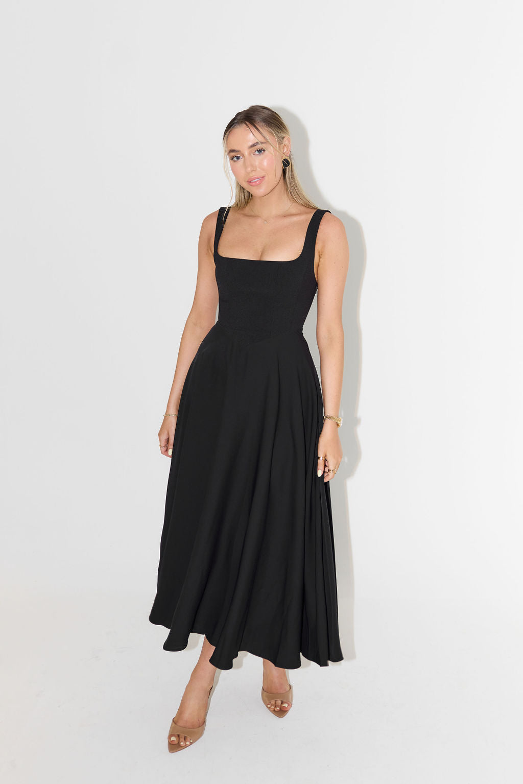 Vierkante Hals Midi Jurk - Elegante en Duurzame Stijl