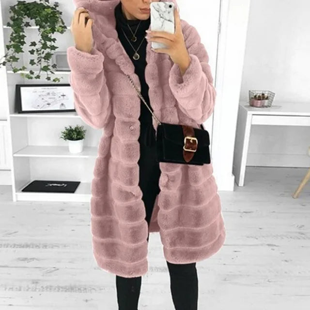 Dames Lange Faux Fur Jas – Elegante en Warme Winterjas