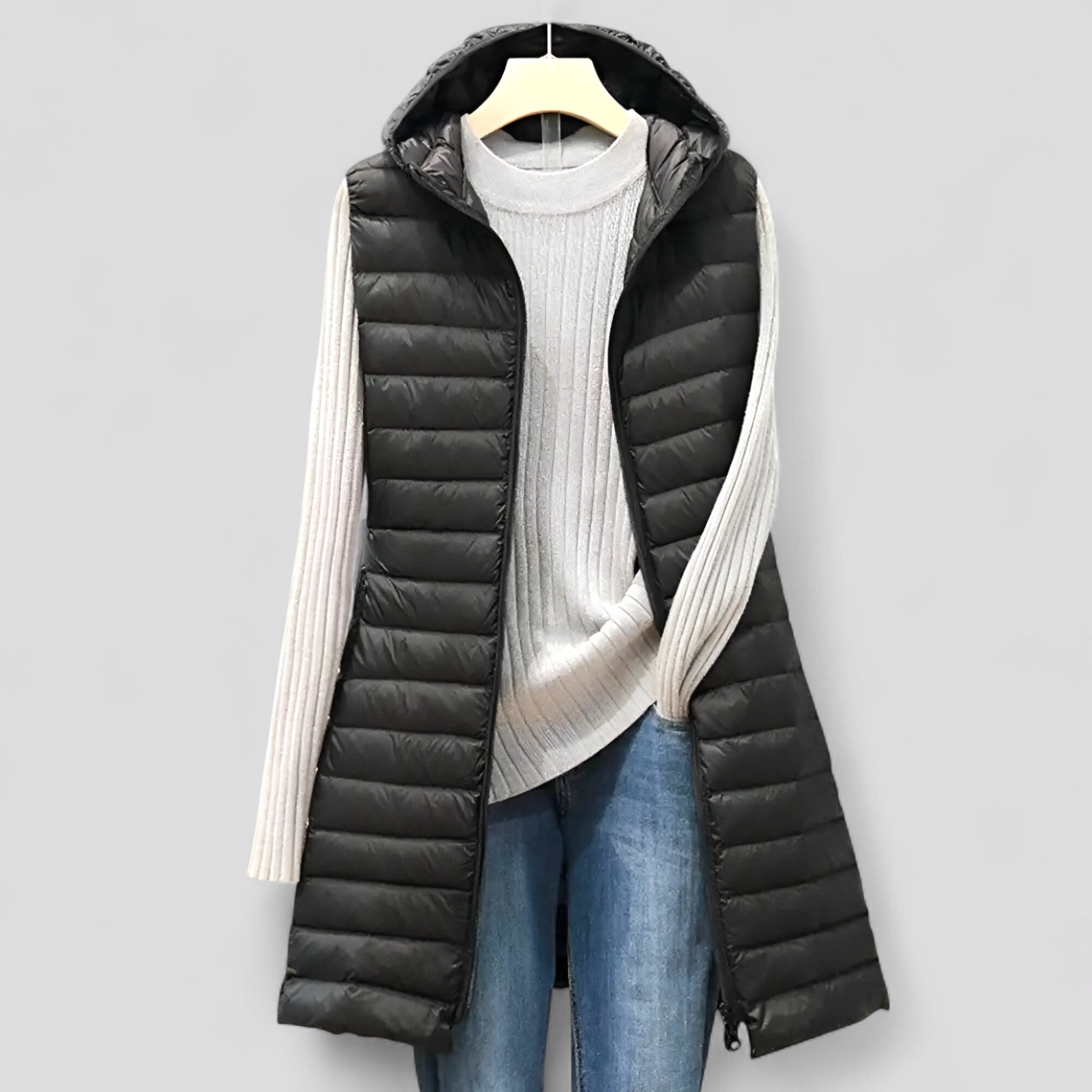 Lange Gewatteerde Damesbodywarmer – Stijlvol Mouwloos Winterdesign