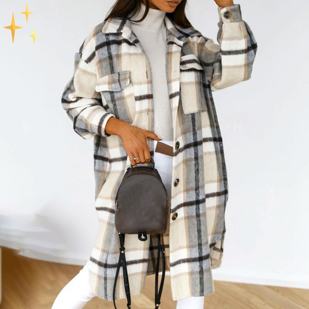 Luchtige Midi-Jacke met Karo-Print voor de Lente-mezamstore.nl