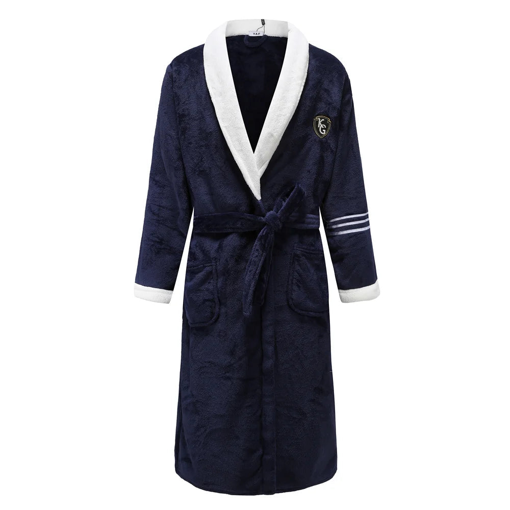 Heren Flanellen Bademantel V-Ausschnitt Langarm Casual Homewear-mezamstore.nl