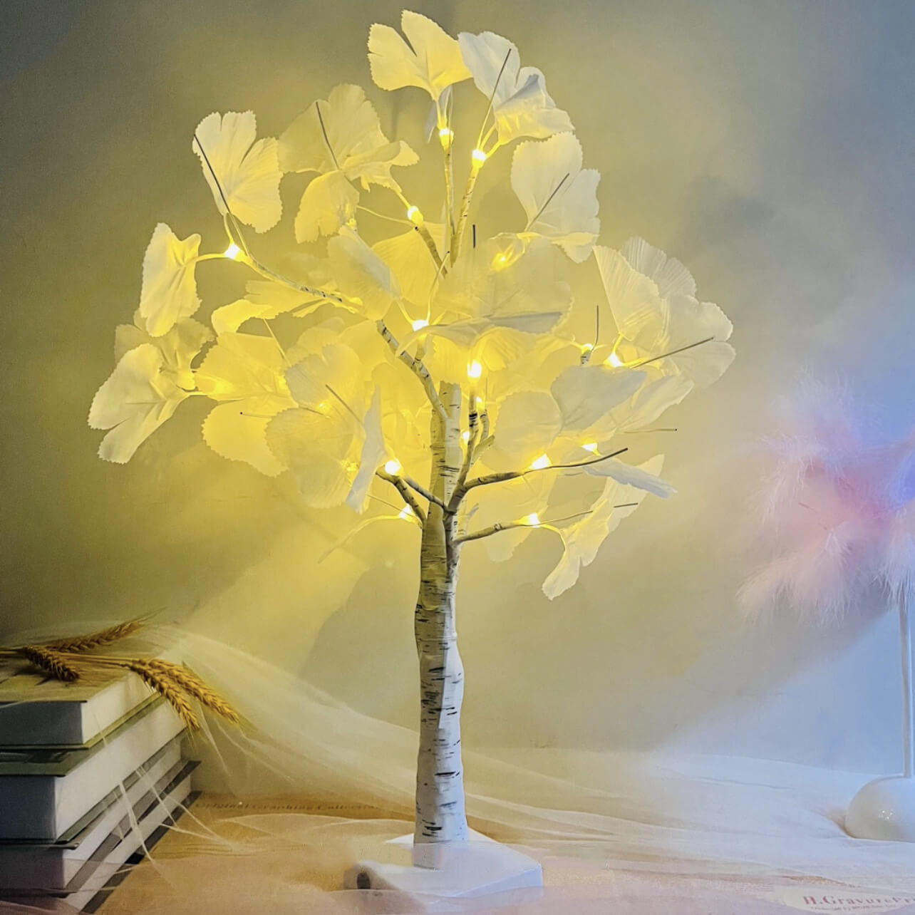 LED Ginkgo boom tafellamp 60cm decoratie wit geel modern batterijverlichting geïntegreerde LED