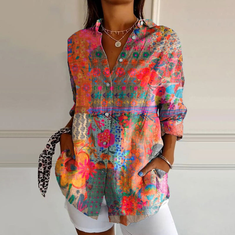 Damesblouse Met Bloemenprint En Knopenrij