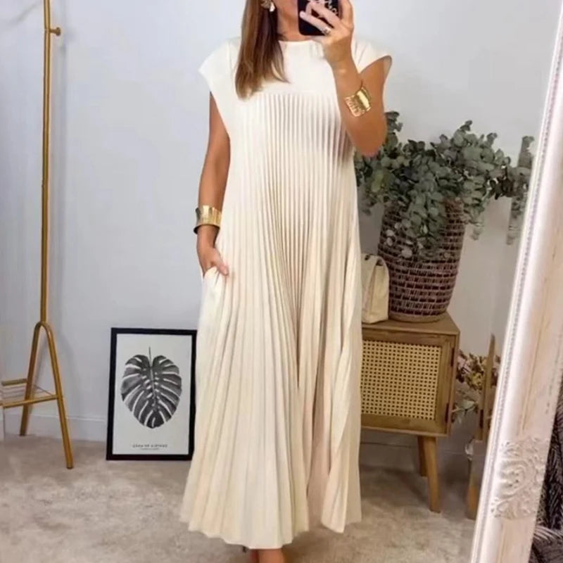 Mouwloze Geplooide Jurk - Elegant en Comfortabel