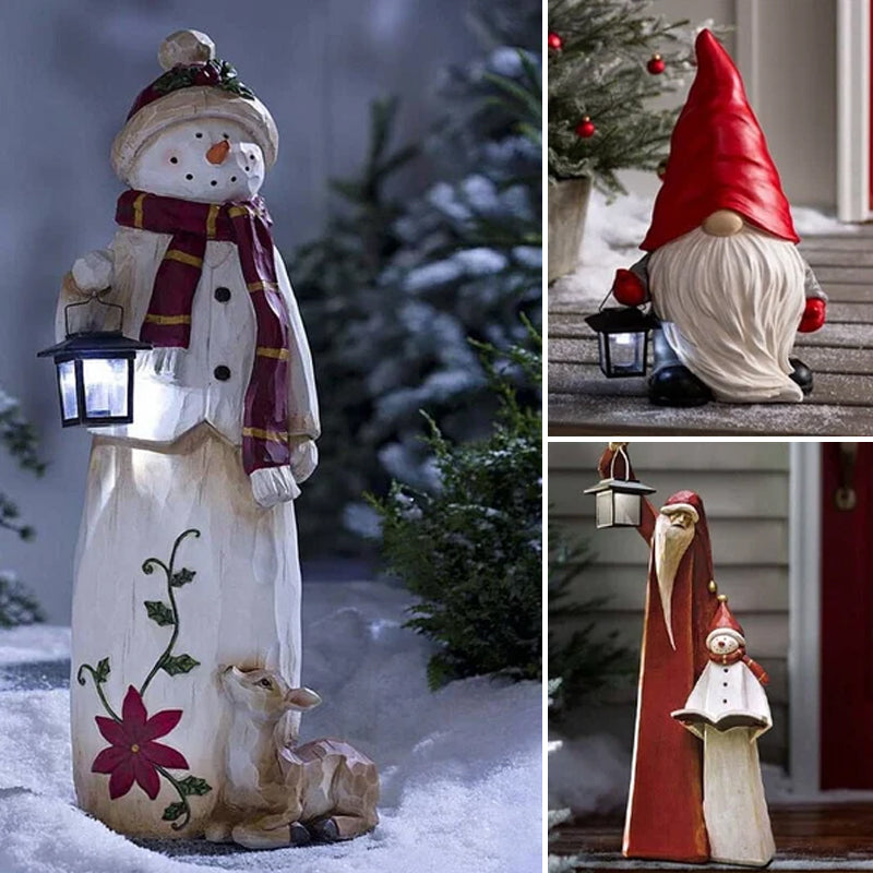 Verlichte Kerst Sneeuwpop Beeld – Decoratief Winterfiguur met Lantaarn