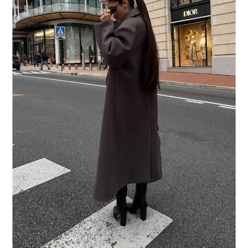 Dames Lange Elegante Mantel – Stijlvolle Overjas met Klassieke Snit