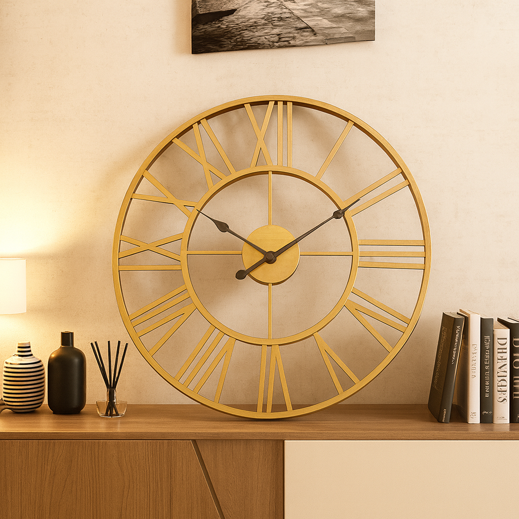 Industriële Wandklok met Romeinse Cijfers – Moderne Retro Stijl
