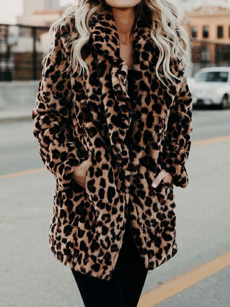 Dames Leopard Print Jas – Modieuze Lange Wintercoat