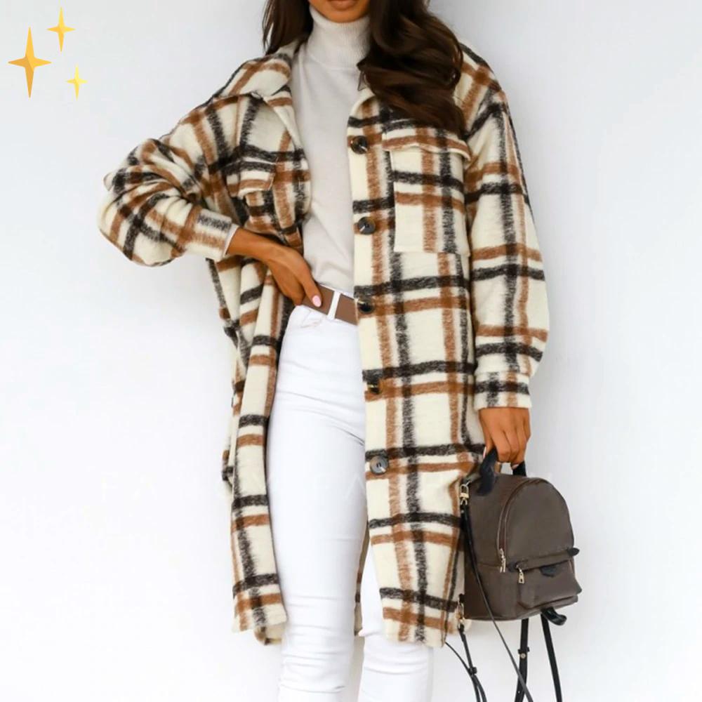 Luchtige Midi-Jacke met Karo-Print voor de Lente-mezamstore.nl