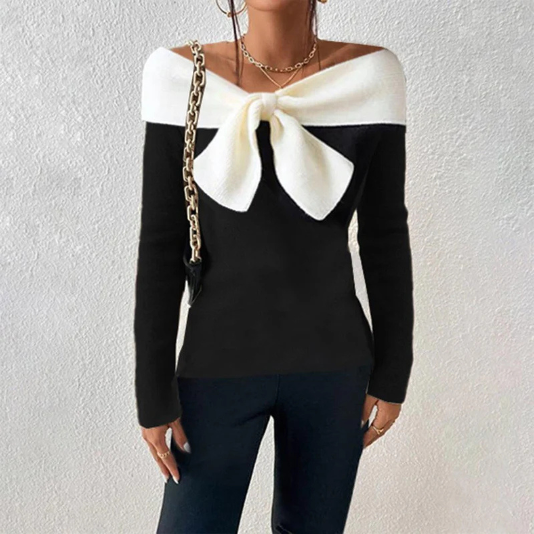 V-hals Trui met Elegante Strik