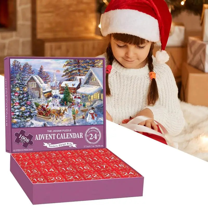 Puzzel Adventskalender met 24 Vakjes – 1008-Delige Kersteditie