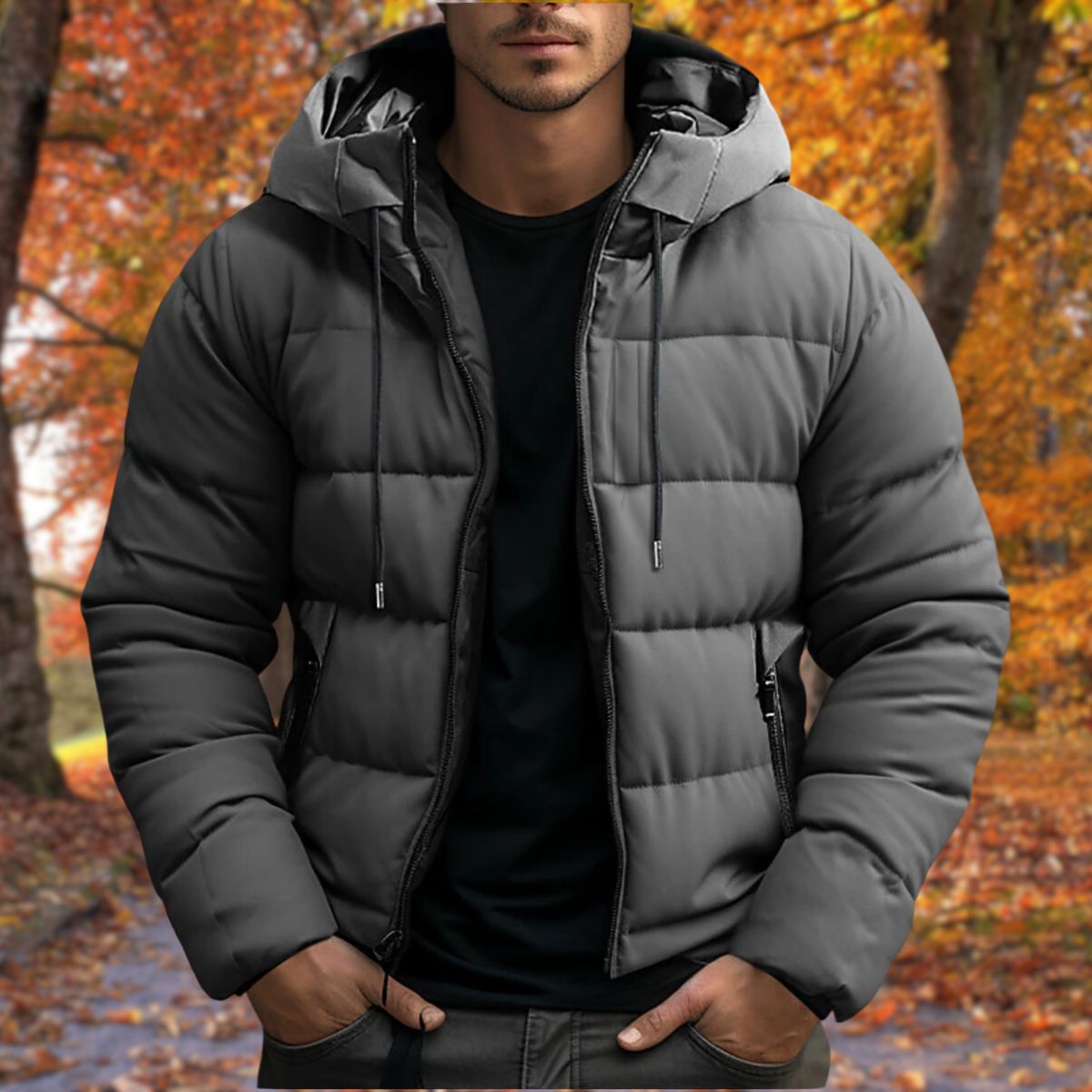 Heren Winterjas met Capuchon – Gewatteerd Design en Comfortabele Pasvorm