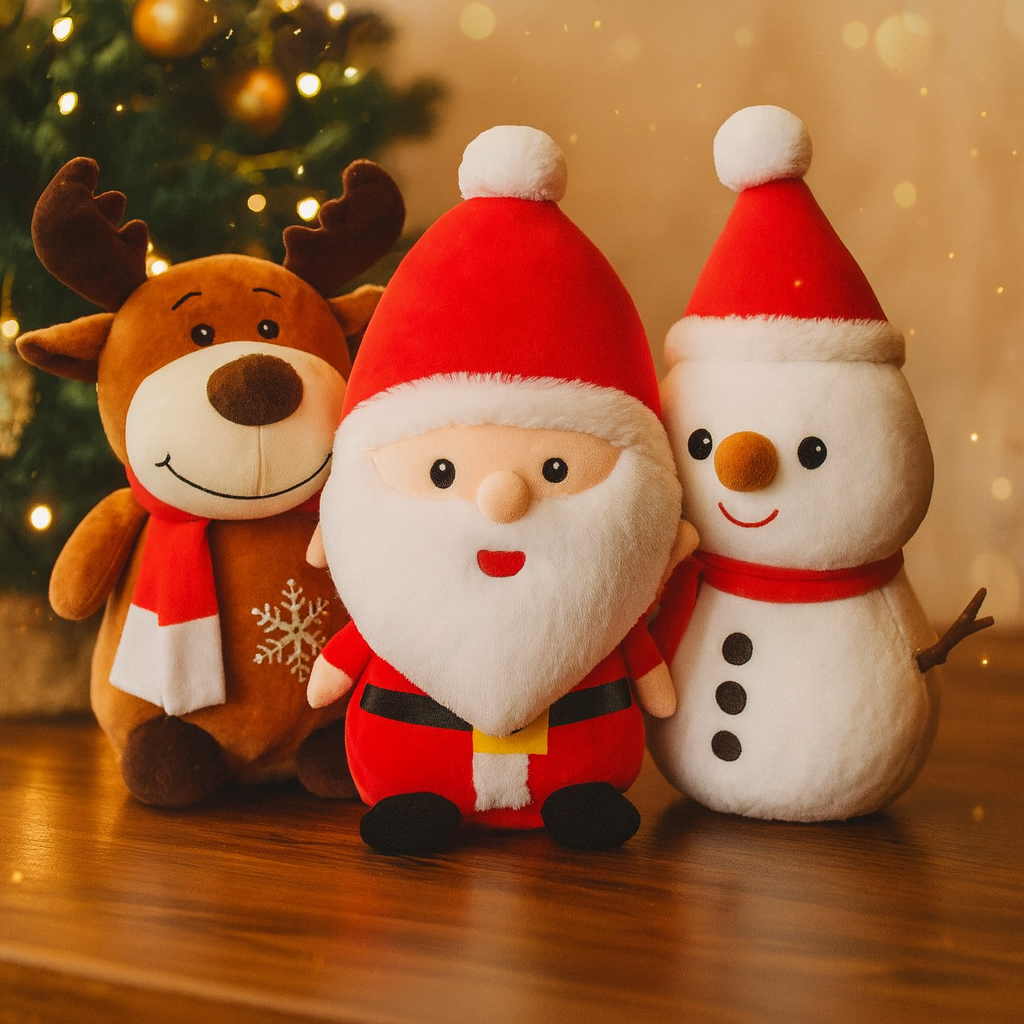 Kerst Decoratie Set – Pluche Kerstman, Rendier & Sneeuwpop