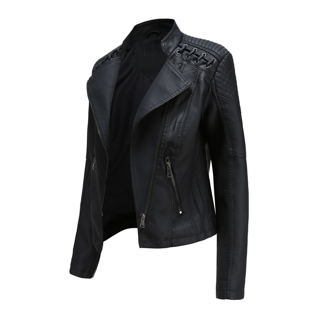 Trendy Dames Bikerjack met Studdetails en Asymmetrische Rits