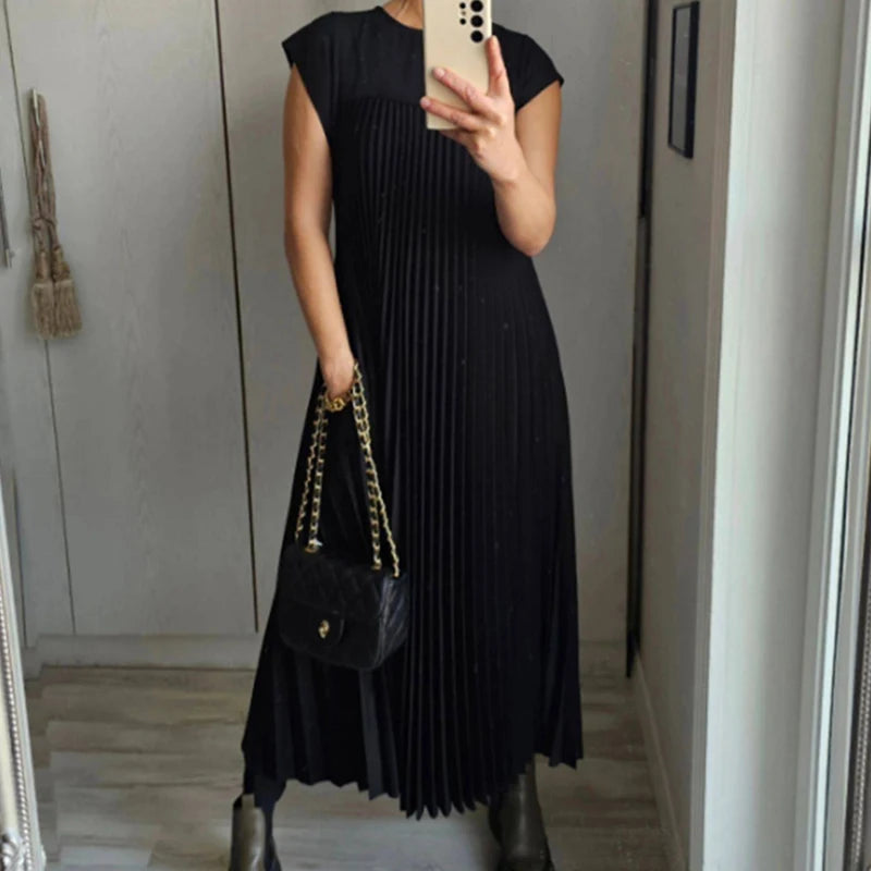 Mouwloze Geplooide Jurk - Elegant en Comfortabel