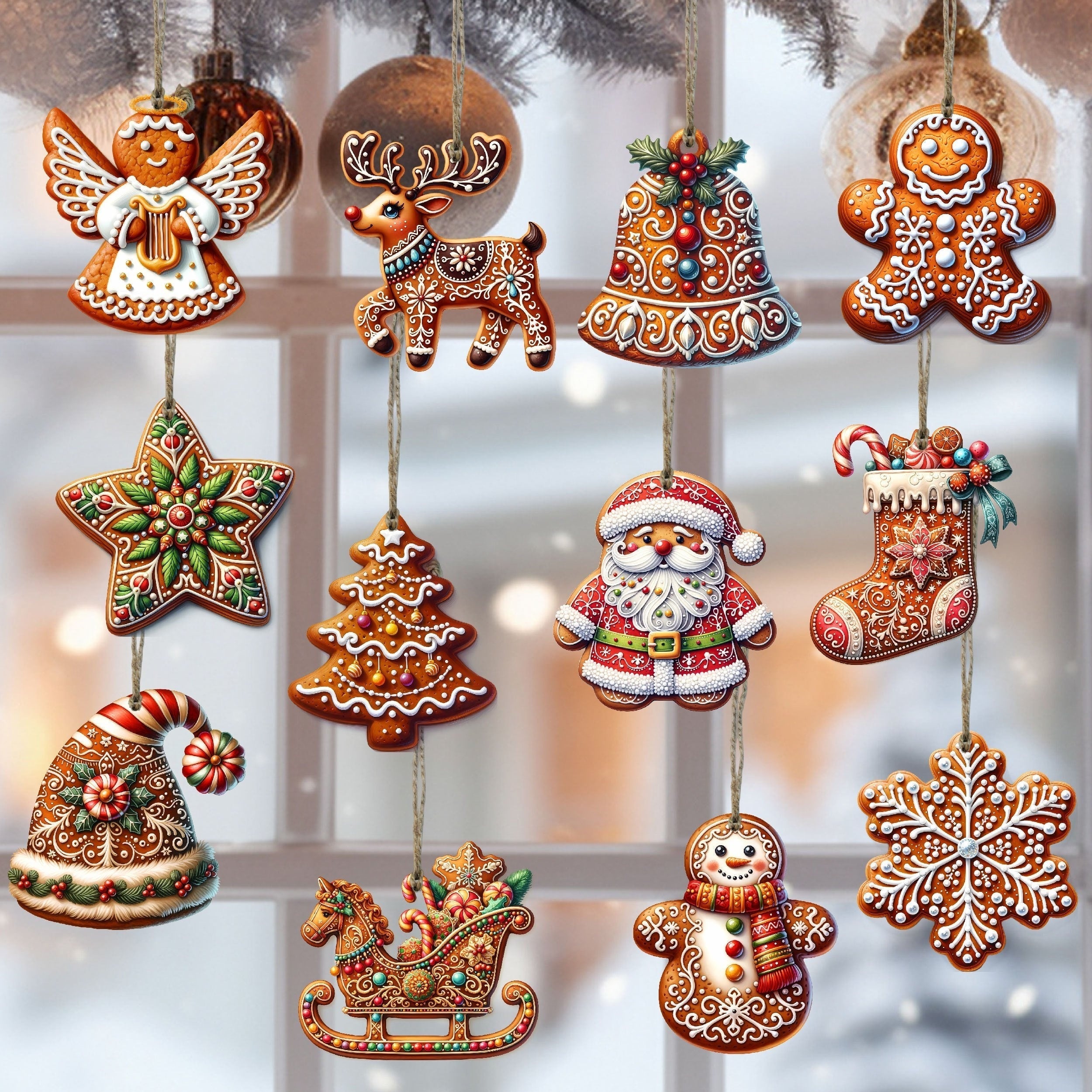 Gingerbread Kerstornamenten – Set Decoraties voor Boom & Interieur