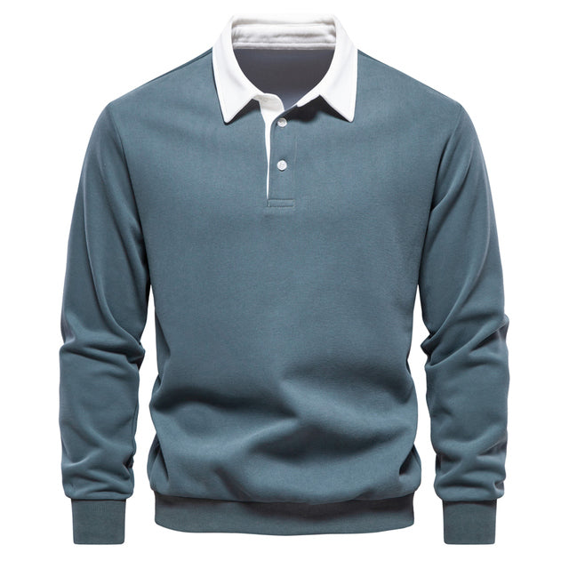 Elegant Heren Langarm Polo Shirt met Klassieke Kraag