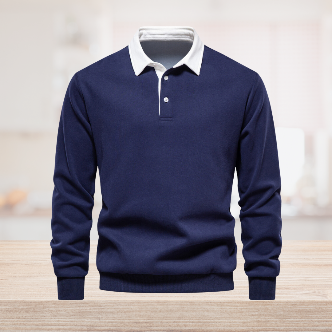Elegant Heren Langarm Polo Shirt met Klassieke Kraag