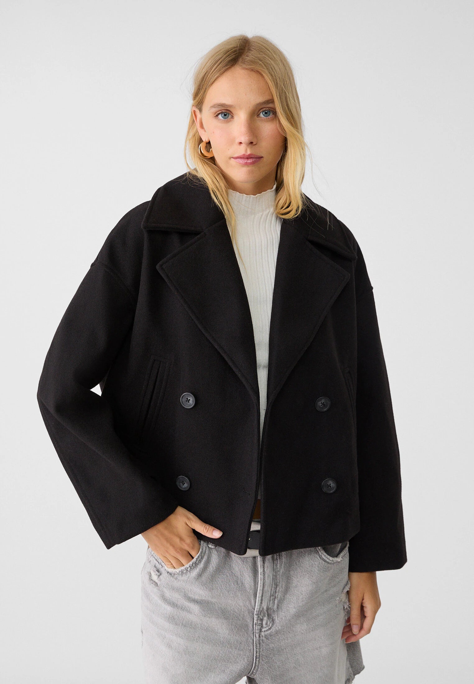 Korte Double-Breasted Damesjas – Stijlvolle & Warme Winterlook