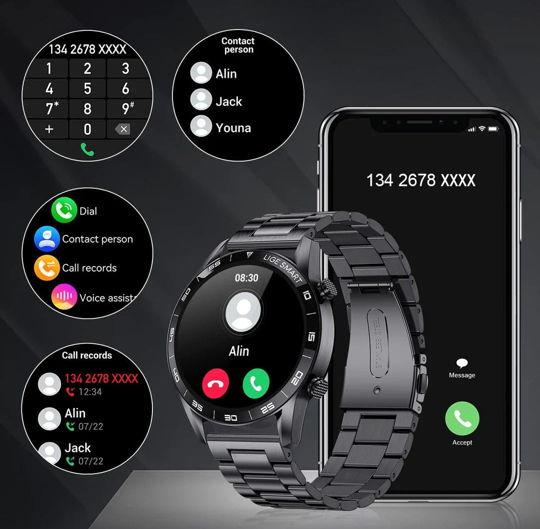 Smartwatch voor Mannen | Multisport & Gezondheidstracker | Bluetooth Bellen