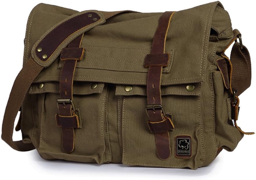 Vintage Canvas Messenger Tas voor Laptops 13-17 Inch Groen